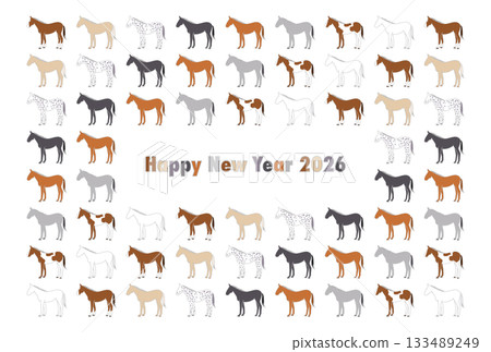 2026 Year of the Horse New Year's Card (various horse breeds) 133489249