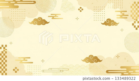 A Japanese-style background design with a refined and calm atmosphere, featuring soft golden clouds and traditional patterns. A Japanese-style background design with a refined and calm atmosphere, featuring soft golden clouds and traditional patterns. 133489322