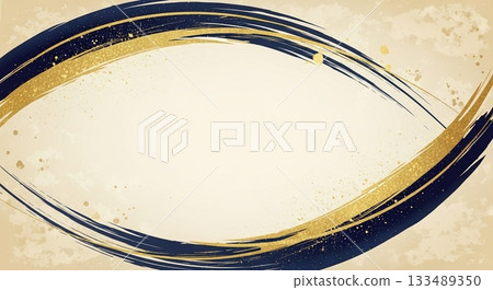 A luxurious Japanese-style background frame design with gold and dark blue brushstrokes creating a circle. A luxurious Japanese-style background frame design with gold and dark blue brushstrokes creating a circle. 133489350