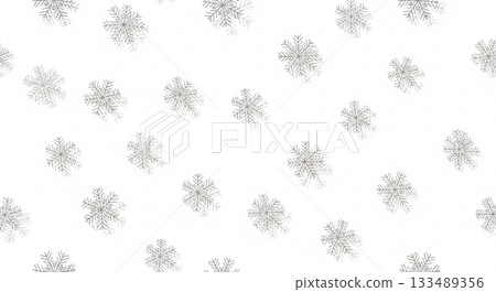 寧靜簡潔的冬季圖案背景，由排列規則的灰色雪花組成。 133489356