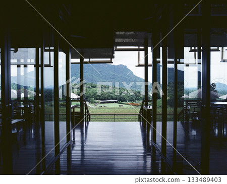 The view from the window of a restaurant deep in the mountains The view from the window of a restaurant deep in the mountains 133489403
