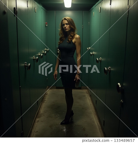 Mood of mystery captivates in a dimly lit hallway Generative AI 133489657