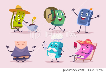 Book characters. Funny emotional mascots books for study exact vector illustration set in cartoon style 133489792