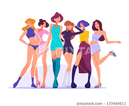Fashion girls. female group of fashion models posing 133489811