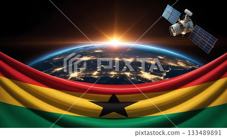 Ghanas space ambitions a satellite orbits above the national flag and earth 133489891