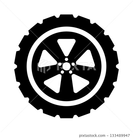 Car Tire with Alloy Wheel Vector Illustration. Perfect for automotive themes, repair services, mechanics, racing graphics, logos and technical illustrations. 133489947
