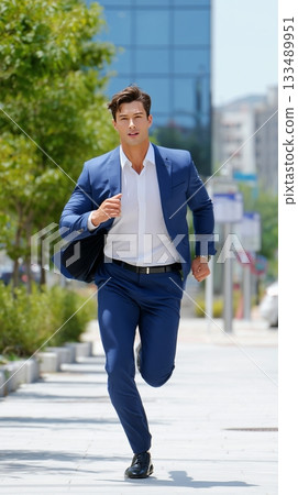 young business man in suit running in the city 133489951