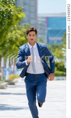 young business man in suit running in the city 133489952