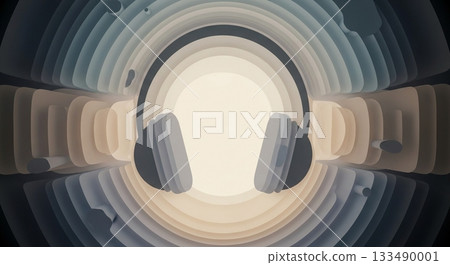 Abstract background depicting headphones and the spread of sound 133490001