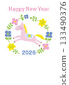Flower wreath and foal New Year's card design 133490376