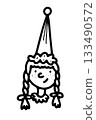 Doodle funny girl with braids, festive hat 133490572