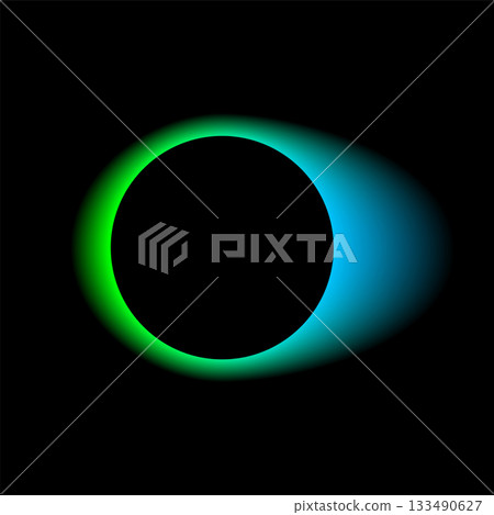 Neon color round frame with gradient effect. Abstract blending green blue light circle background. Colored rainbow bright icon. Colorful geometric graphic vector illustration isolated on black Neon color round frame with gradient effect. Abstract blending green blue light circle background. Colored rainbow bright icon. Colorful geometric graphic vector illustration isolated on black 133490627