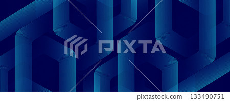 Digital hexagonal blue abstract background. Digital futuristic technology concept with hexagons. Geometric stripe line art design for poster, brochure, cover, banner, website, header 133490751