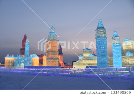 Colourful ice sculptures at the Harbin Snow and Ice Festival Colourful ice sculptures at the Harbin Snow and Ice Festival 133490809
