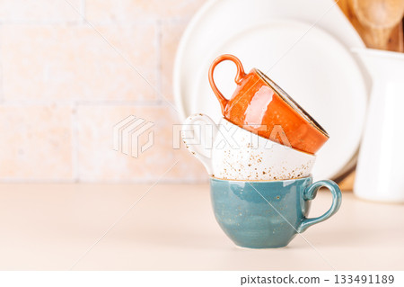 Coffee cups on table 133491189