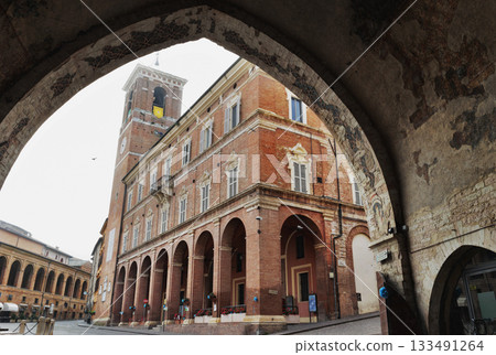 Fabriano , Italy Piazza del Comune with clock tower 133491264