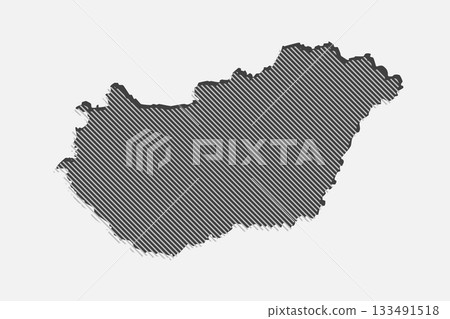 Abstract map of Hungary, parallel grey lines Abstract map of Hungary, parallel grey lines 133491518