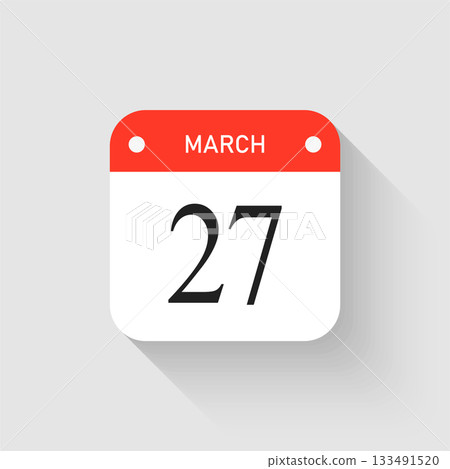Vector icon page day calendar - 27 March month Vector icon page day calendar - 27 March month 133491520