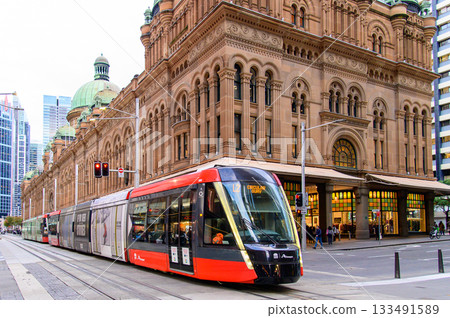 A beautiful view of a tram running through Sydney A beautiful view of a tram running through Sydney 133491589