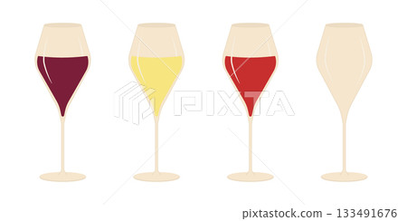 Half filled Wine glasses of red rose and white wine Sticker Icon Pictogram Minimalistic Design idea. Isolated Vector illustration Wine or Event Party Invite Thematic Cards Banners, leaflets, price tag 133491676