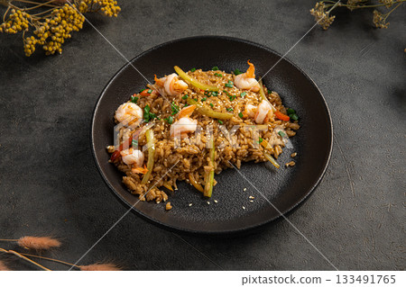Fried rice with shrimp and vegetables Fried rice with shrimp and vegetables 133491765
