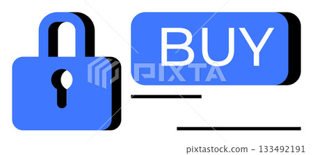Blue padlock symbol and Buy button representing secure online transactions and digital commerce. Ideal for e-commerce, cybersecurity, online payment systems, digital shopping, fintech, safe Blue padlock symbol and Buy button representing secure online transactions and digital commerce. Ideal for e-commerce, cybersecurity, online payment systems, digital shopping, fintech, safe 133492191
