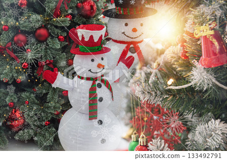 Christmas tree decorations and snowmen for Christmas and New Year 133492791