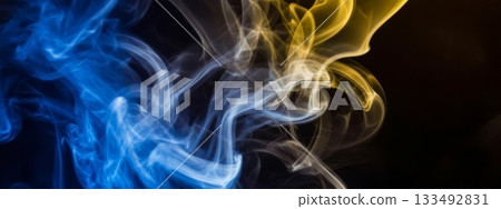 Dynamic Swirling Smoke with Vibrant Blue and Golden Hues Dynamic Swirling Smoke with Vibrant Blue and Golden Hues 133492831