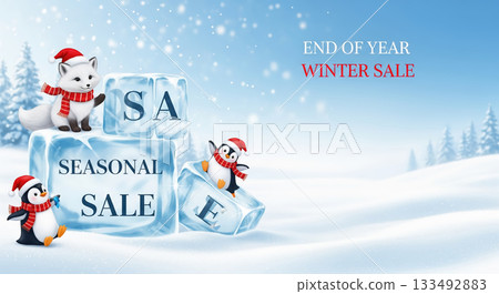 Festive Winter Sale Frozen Discounts Background Christmas New Year Shopping Seasonal Marketing Campaign 133492883