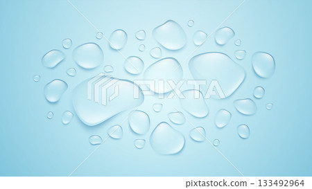 Water Droplets On Blue Background Abstract Bubbles Textured Glassy Surface Vector Illustration Background Gradient Pattern Texture 133492964