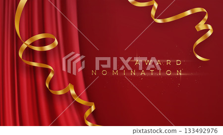 Award Nomination Celebration in Red Curtain with Gold Ribbon Vector Illustration Background 133492976