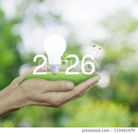 Happy new year 2026 green ecology and saving energy concept 133492979