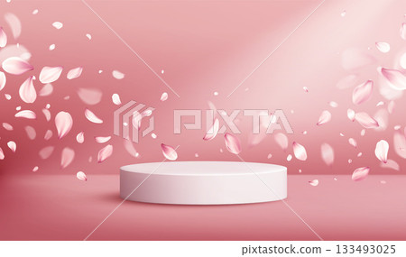 Vector Illustration Background Pink Platform With Floating Petals 133493025