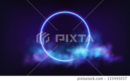 Vector Illustration Neon Circle Background Night Glow Blue Fog Atmosphere Vector Illustration Neon Circle Background Night Glow Blue Fog Atmosphere 133493037