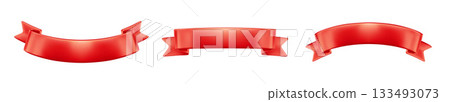 Three Red Ribbon Banners Curved Set in Satin Style for Celebration and Banner Design Projects Three Red Ribbon Banners Curved Set in Satin Style for Celebration and Banner Design Projects 133493073