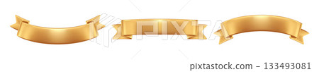 Gold Ribbon Banners Set Three Elegant Curved Golden Ribbons for Celebration Design Decor 133493081