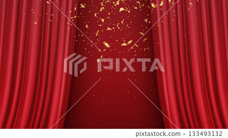 Vector Illustration Background Red Curtain Stage With Gold Confetti And Celebration Theme For Event 133493132