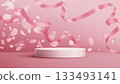 Vector Illustration Pink Petals Ribbon Background Podium Display 133493141