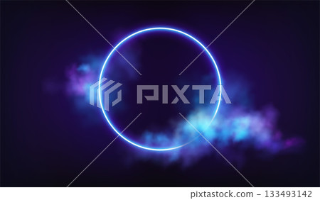 Vector Neon Ring Circle Background Illustration With Nebula Mist Vector Neon Ring Circle Background Illustration With Nebula Mist 133493142