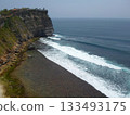 A Cliffside Ocean Scape with Waves Crashing Against a Rocky Shoreline and Greenery on the Cliff 133493175
