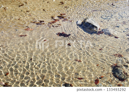 A clear stream drawing golden patterns A clear stream drawing golden patterns 133493292