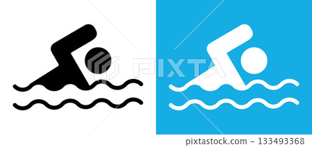Swimming icons in outline style. Linear vector illustration of swimming signs, safety rules and prohibition symbols for beach zone and pool area. Simple line design. Swimming icons in outline style. Linear vector illustration of swimming signs, safety rules and prohibition symbols for beach zone and pool area. Simple line design. 133493368