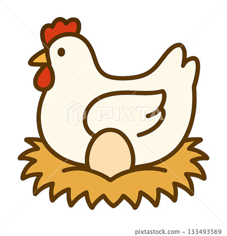 A simple illustration of a chicken warming an egg 133493569