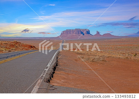 Highway leading to Monument Valley buttes 133493812
