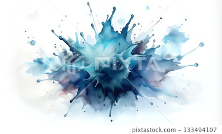 An explosive burst of teal and blue watercolor, showcasing the beauty of liquid art with its intricate and energetic splashes An explosive burst of teal and blue watercolor, showcasing the beauty of liquid art with its intricate and energetic splashes 133494107