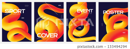 Abstract Poster Collection with 3D Curvy Orange Lines on Blue Background. Creative Flyer, Banner, or Poster Cover Template Design for Branding, Advertising, and Social Media Promotion Abstract Poster Collection with 3D Curvy Orange Lines on Blue Background. Creative Flyer, Banner, or Poster Cover Template Design for Branding, Advertising, and Social Media Promotion 133494294