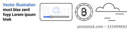 Video player, cryptocurrency Bitcoin symbol, and cloud storage outline. Ideal for digital currency, video content, cloud services, tech solutions, modern web design, online media, content Video player, cryptocurrency Bitcoin symbol, and cloud storage outline. Ideal for digital currency, video content, cloud services, tech solutions, modern web design, online media, content 133494693