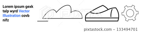 Typography, cloud, sneaker, gear, and blue text elements in a clean design. Ideal for technology, nature, fashion, sports, vector graphics, typography Landing page 133494701