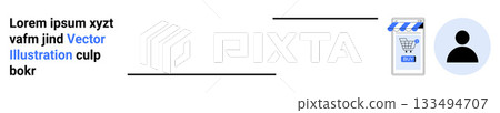 Shopping bag with cart icon, anonymous user avatar, black lines, and text box. Ideal for e-commerce, online stores, user profiles, digital marketing, web design, app interfaces, product pages Shopping bag with cart icon, anonymous user avatar, black lines, and text box. Ideal for e-commerce, online stores, user profiles, digital marketing, web design, app interfaces, product pages 133494707