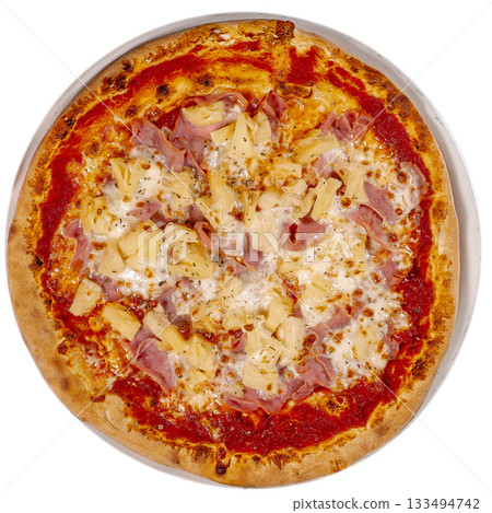 Italian hawaii Pizza ham and pineapple ananas Italian hawaii Pizza ham and pineapple ananas 133494742